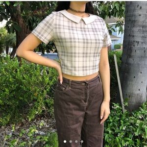 plaid collared crop top 🧸